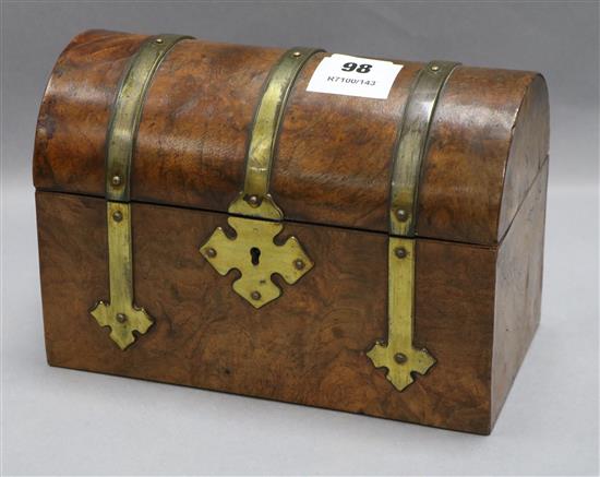 A Victorian burr walnut domed topped stationery box length 23.5cm